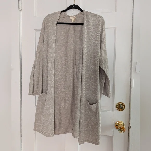 DONNI. for Anthropologie Taupe Ribbed Open Front Cardigan Duster - Picture 2 of 6